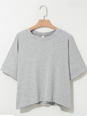 Loose Oversized Crewneck Basic Tee - Light Gray Size Small